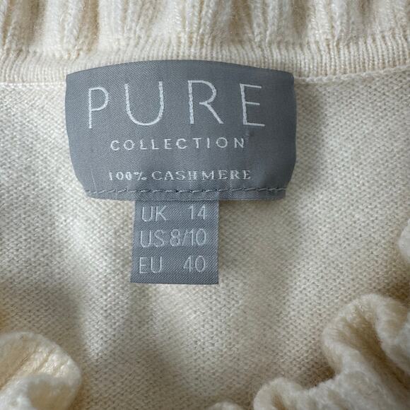 PURE Collection Womens 100% Cashmere Sweater Size US 8-10 Ivory Ruffle  Cardigan - Picture 6 of 9